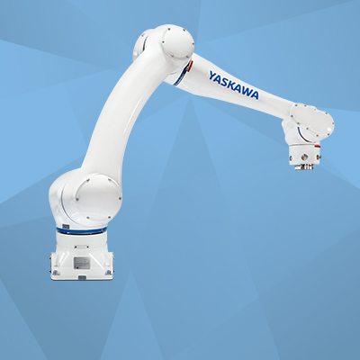 Yaskawa Roboter in weiß mit blauem Hintergrund